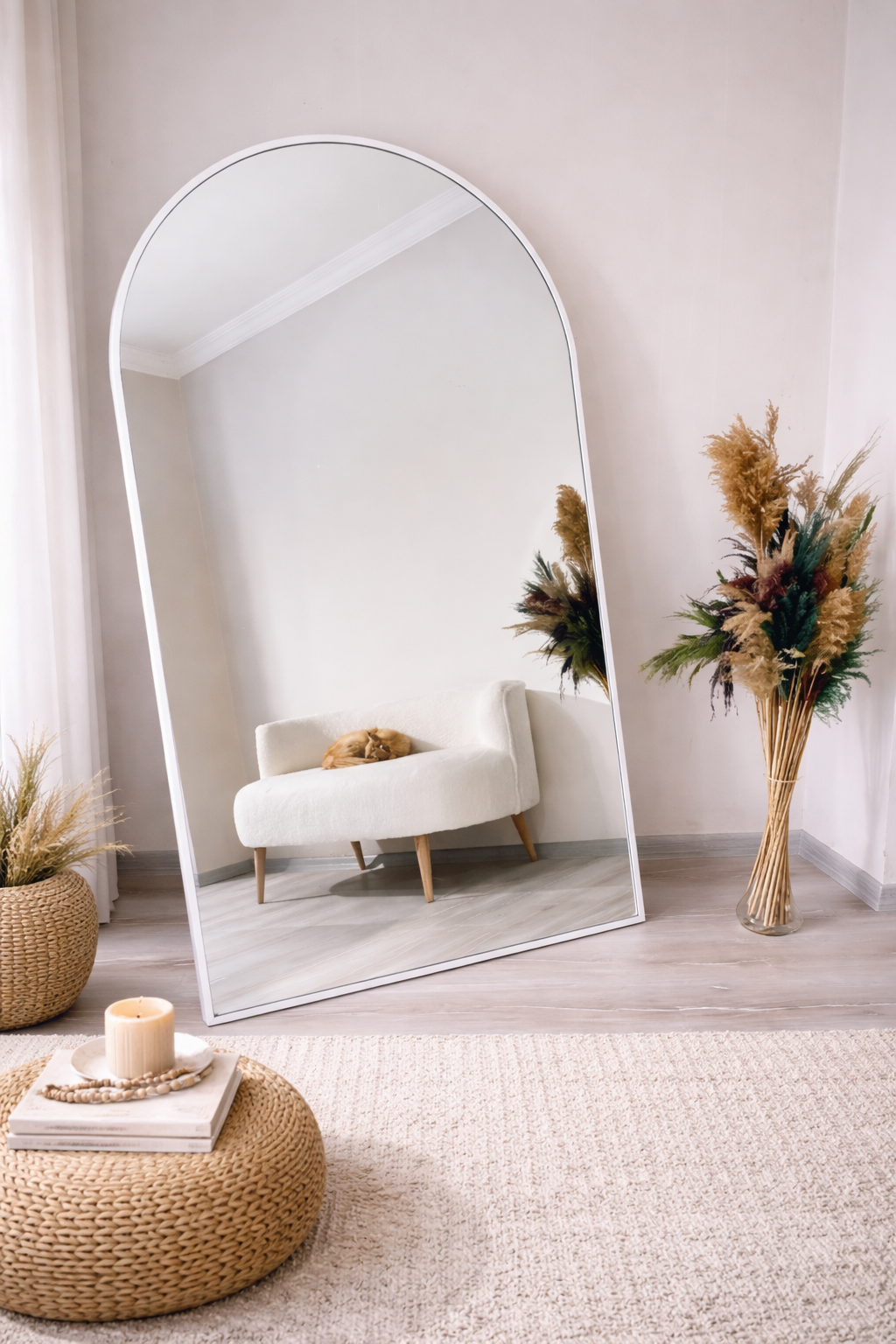 Metal Çerçeve Beyaz Oval Ayaklı Boy Aynası 100x180