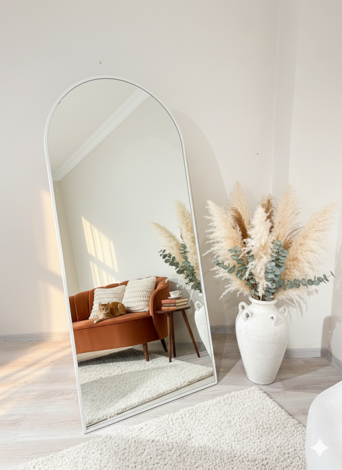 Metal Çerçeve Beyaz Oval Ayaklı Boy Aynası 80x180